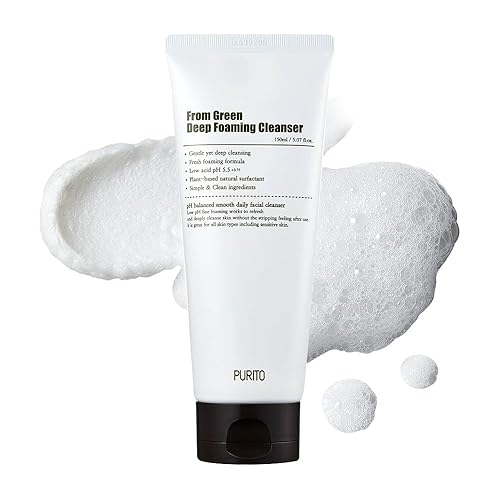 PURITO From Green Deep Foaming Cleanser 5.07 fl oz, pH 5.5, a base de plantas, ingredientes naturales, sin crueldad, vegano