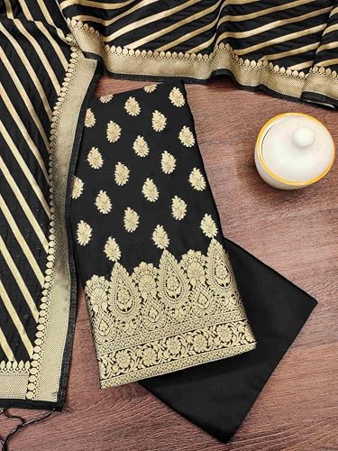 Image of DEVANGI Women's Banarasi Silk Unstitched Salwar Suit Dress Material With Dupatta