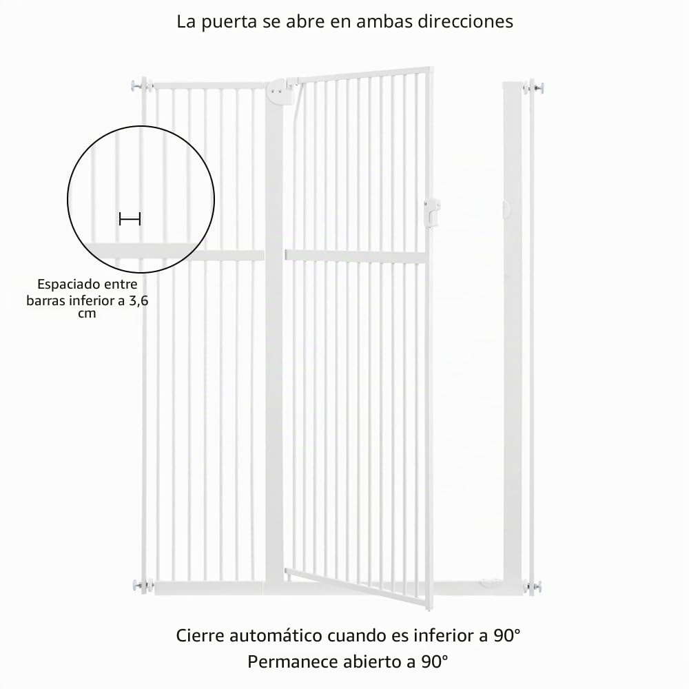 unipaws Puerta para perros de 142 cm de alto, 75-98 cm de ancho, puerta de gato montada a presión para puerta, escalera interior, puerta para mascotas, color blanco