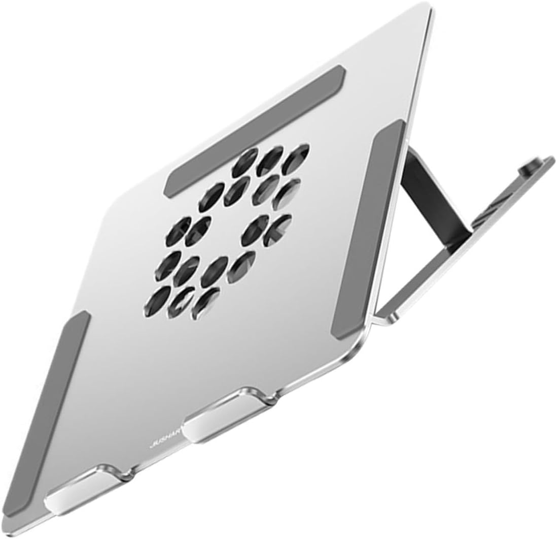 Aluminum Alloy Laptop Cooling Pad and Adjustable Ventilated Stand with Quiet USB Fan for Gaming and Office Use, Silver