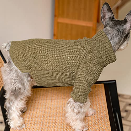 Fitwarm Thermal Knitted Dog Sweater Doggy Winter Coat Pet Clothes Doggie Turtleneck Jacket Puppy Outfits Cat Sweatsuit Sage Green Medium #TOP3
