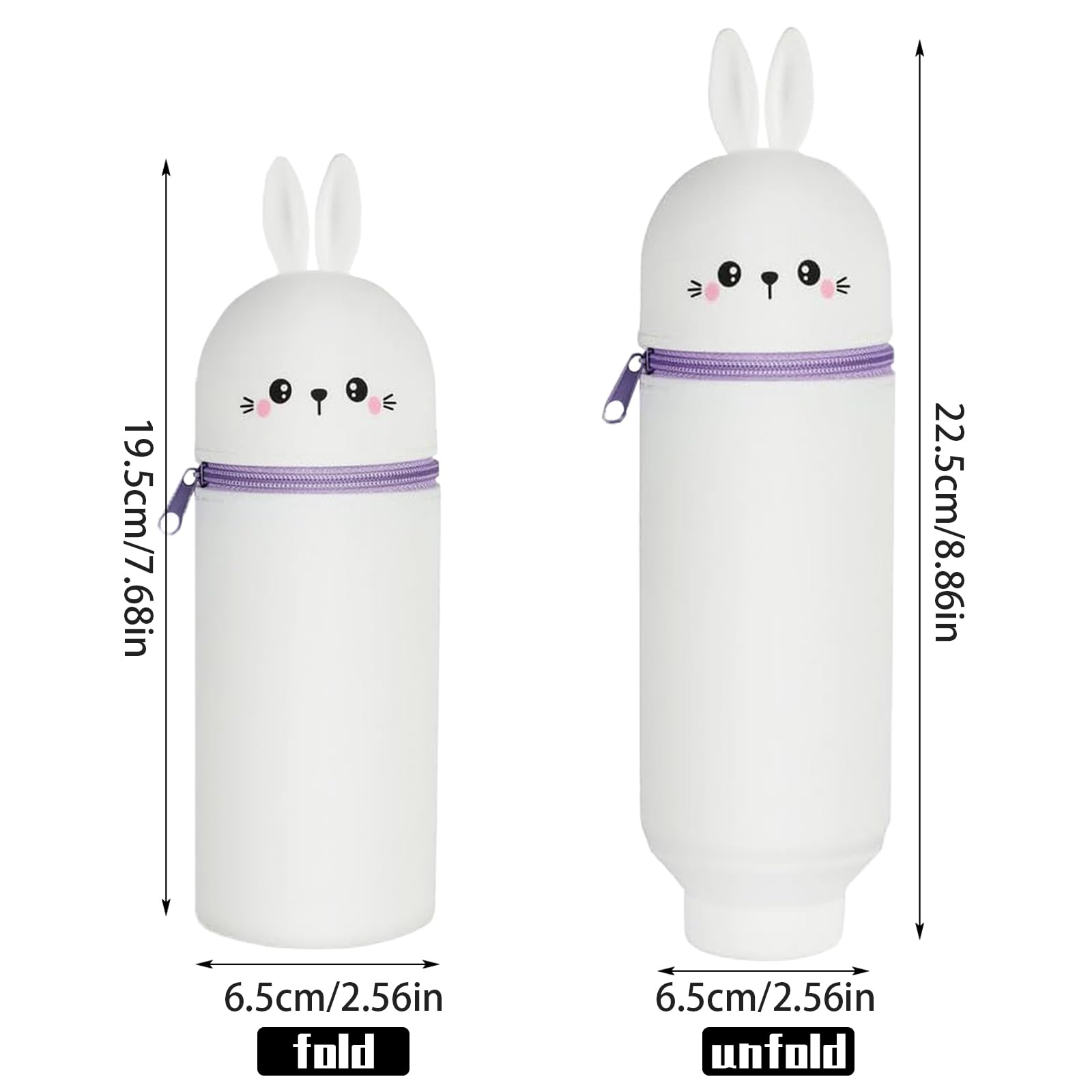 Trousse Ecole Silicone Souple Kawaii Lapin Pochette Stylo Verticale Rétractable Sac Rangement Papeterie