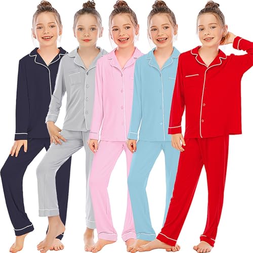 Boys Girls Modal 𝐏ajamas 2 Piece Long Sleeve 𝐏a𝐣ama Set Tween Button Down Modal 𝐋oun𝐠ewear with Pants Cute 𝐏𝗝s2