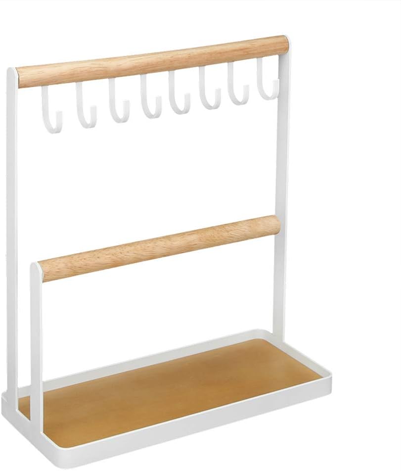 Modern Metal 2 Tier Tabletop Bracelet Necklace Jewelry Organizer Display Tree Rack with Tray, Jewelry Display Stand, Space Saving Jewelry Storage Rack for Necklaces Bracelets