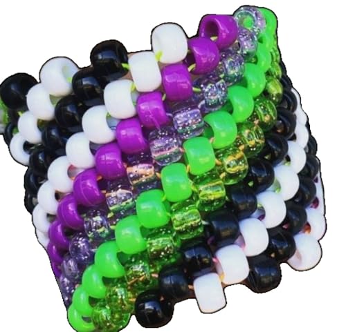 Grunge Fashion, Kandi Cuff with Colorful Beads, Stripes, Festival Clubwear, Dopamine Accessories Rave Party Lovers3