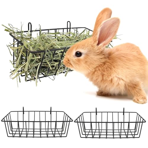 Xygobla Rabbit Hay Feeder 2PCS Guinea Pig Hay Feeder Metal Hanging Hay Rack Less Wasted and Keeps Cage Clean Grass Holder Guinea Pig for Chinchilla Bunny Hamster & Small Animal (Black)
