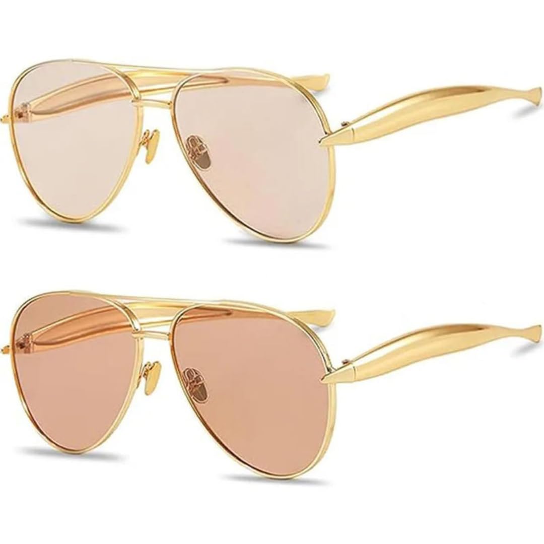 Luksusowe okulary przeciwsłoneczne damskie retro z dużą owalną ramką, złote, przezroczyste soczewki, okulary przeciwsłoneczne typu pilot, UV400, męskie, duże
