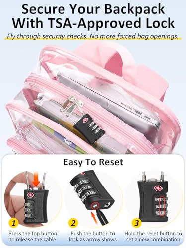 Image of Clear Backpack for School, Heavy Duty Clear Bookbag With a TSA Lock | 18 inch large clear bag, Durable PVC, For boys /girls /men /women /teens /adult, Ideal for work /sport /travel /daily life