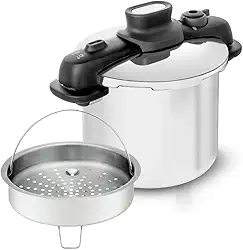 Panela de Pressão 7L Tefal OptiSpace em Inox com Fundo Triplo e Cesto de Vapor