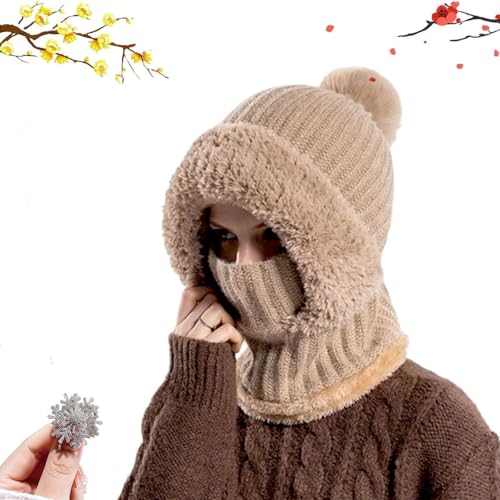 Ensemble bonnet écharpe femme tricoté haut de gamme couleur kaki avec épingle élégante