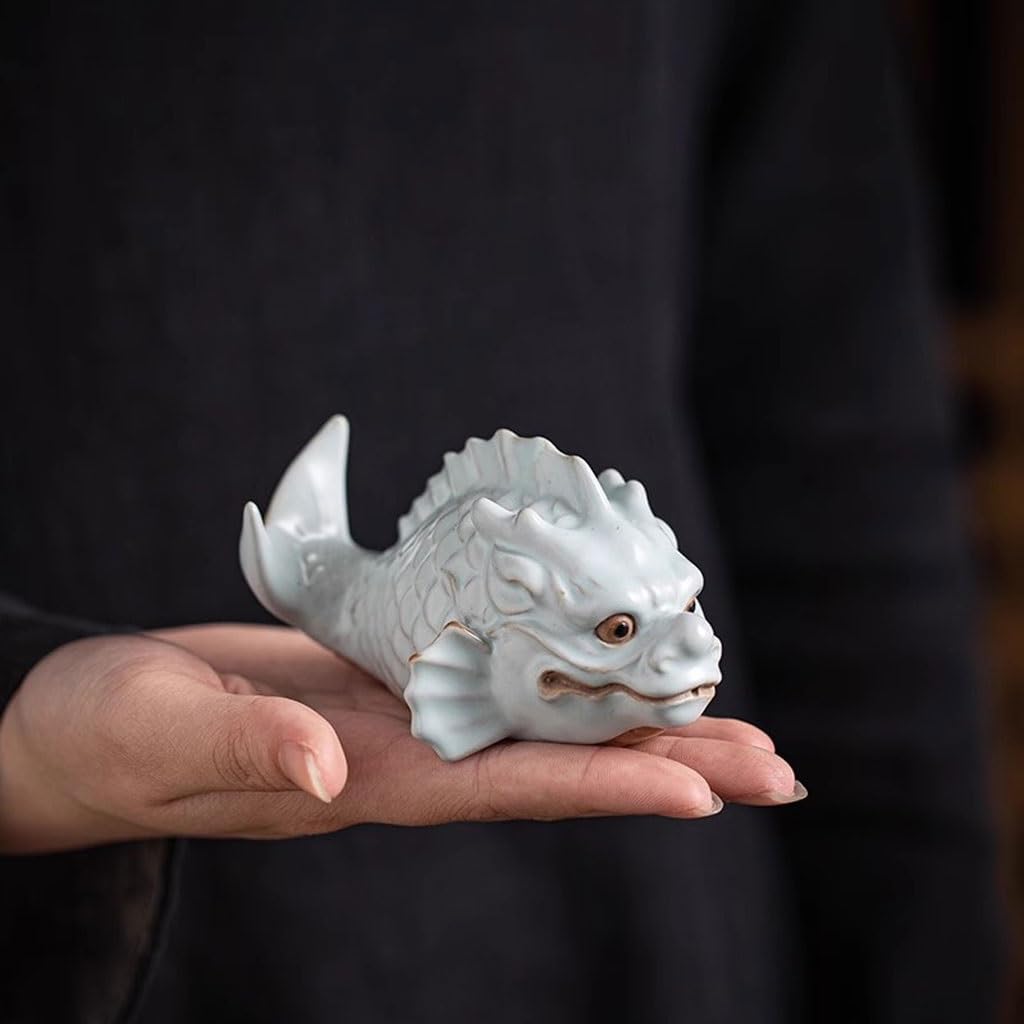 Ręcznie robiona statuetka herbata zwierzę domowe kreatywna fortuna karp przekształcony w smoka herbatę zwierzę domowe taca na herbatę dekoracja ozdoby stolik herbaciany akcesoria dla zwierząt