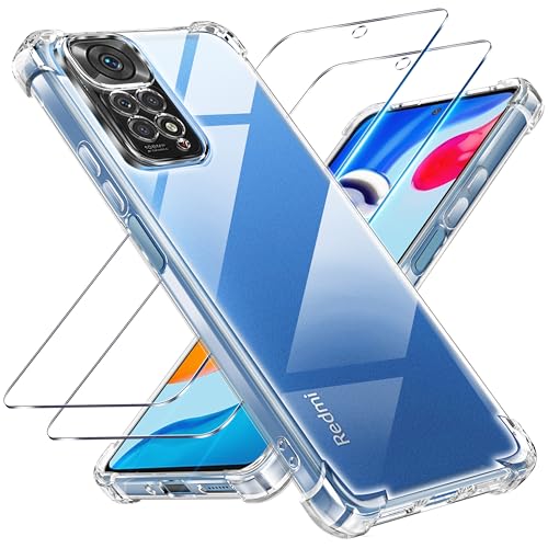 Tentoki 3 en 1 Funda y Protector Pantalla para Xiaomi Redmi Note 11 / 11S 4G, [Built in Air Cushion] TPU Carcasa Protectora Ultradelgada a Prueba de Golpes, Previene el Amarillamiento,Transparente