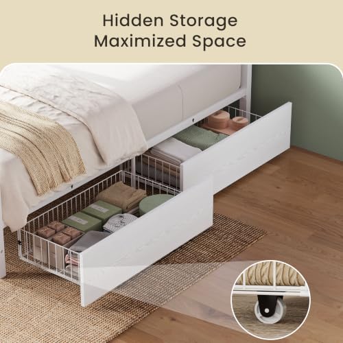 Image of LIKIMIO Twin XL Bed Frames with 2 Storage Drawers, Lights, Charging Station