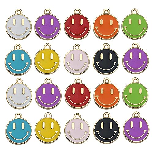 72個 16mm カラフル スマイリー フェイス チャーム ジュエリー作成 ハッピーフェイス スマイル チャーム ビーズ DIY クラフト ブレスレット ネックレス イヤリング キーチェーン (M691-16mm-72個)