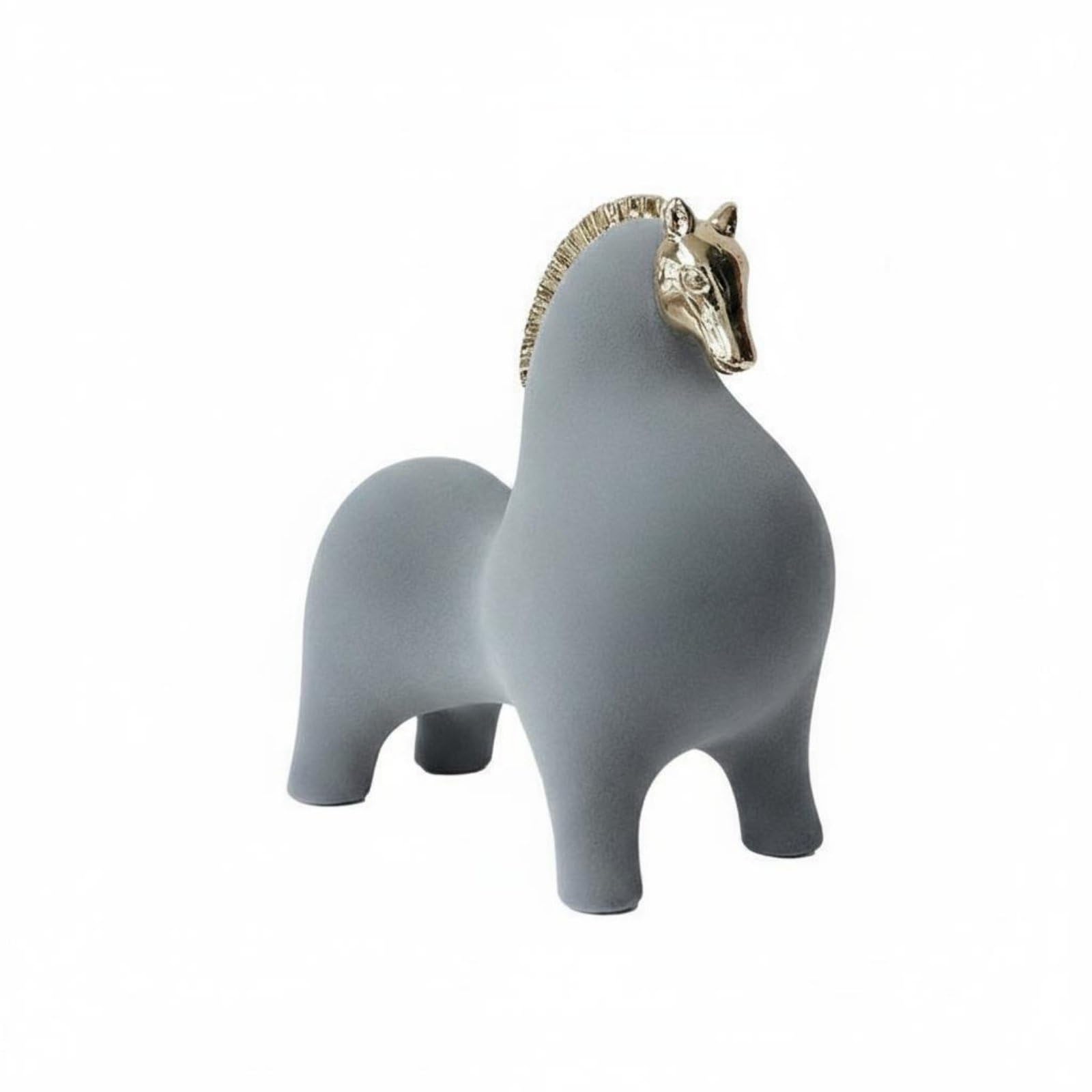 Figura de Resina Caballo Escultura Ornamento Decorativo Estatua Moderna con Superficie Flocked Textura Suave Detalles Artesanales Cabeza Dorada, Gris, Size to 2