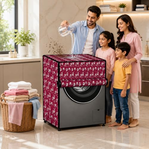 Image of Front Load Fully Automatic Washing Machine Cover for 6.5kg to 8kg | Waterproof & Dustproof Polyester Cover with Zip Closure | Suitable with Samsung, IFB, LG, Bosch & More (61 x 61 x 87 cm)
