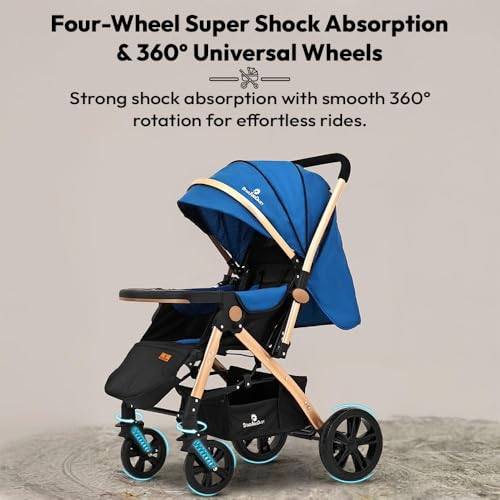 Image of StarAndDaisy Foldable Stroller for Baby 0-3 Years Infant & Toddler / Travel Pram for Baby with Suspension & Lockable Wheels, Multi-Level Recline & Adjustable Canopy & Footrest , Removable Tray , Safety Harness Belt -Pink