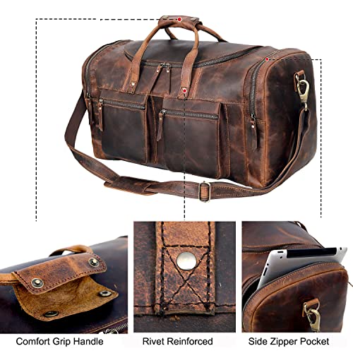 Vintage Leather Travel Duffel Bag with Toiletry Dopp Kit and Laundry Bag, Weekender Overnight bag Luggage Carry-On Bag Leather Gym Overnight Luggage Bag for Men or Women Brown3