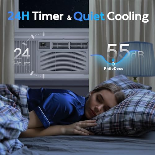 Image of PhiloDeco 8000 BTU Window Air Conditioner 350 Sq. ft. Intelligent, LED Display Screen, with Remote Control,Ac Can Be Used as a Dehumidifier /Fan, Operates Quietly, Energy-Saving. Timer /Sleep and ECO