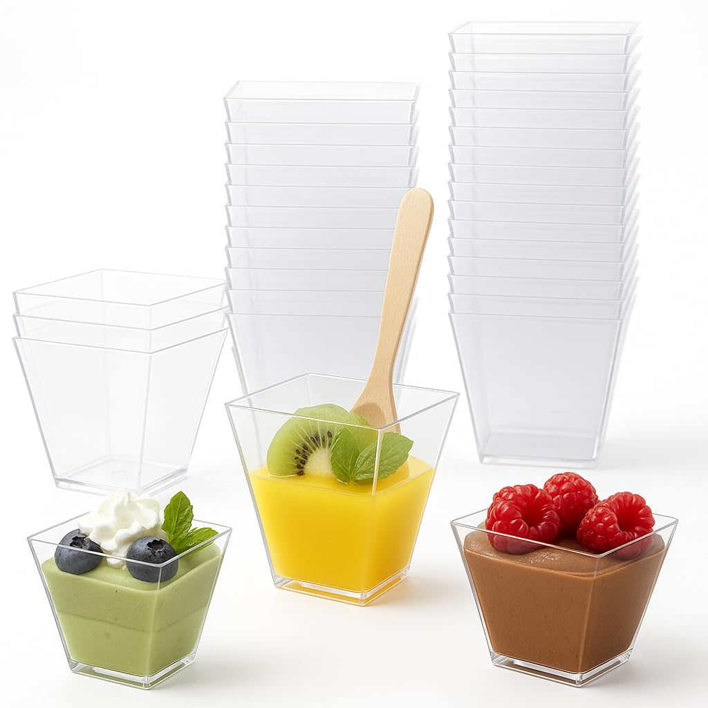 Transparent Puddig Dessert Cup (120Ml) Plastic Dessert Cups (Pack of 20) Tasting Cups, Square Mousse Cup, Plastic Clear Dessert Cup, Wine Dessert Cups, Mouse Cup-image-20