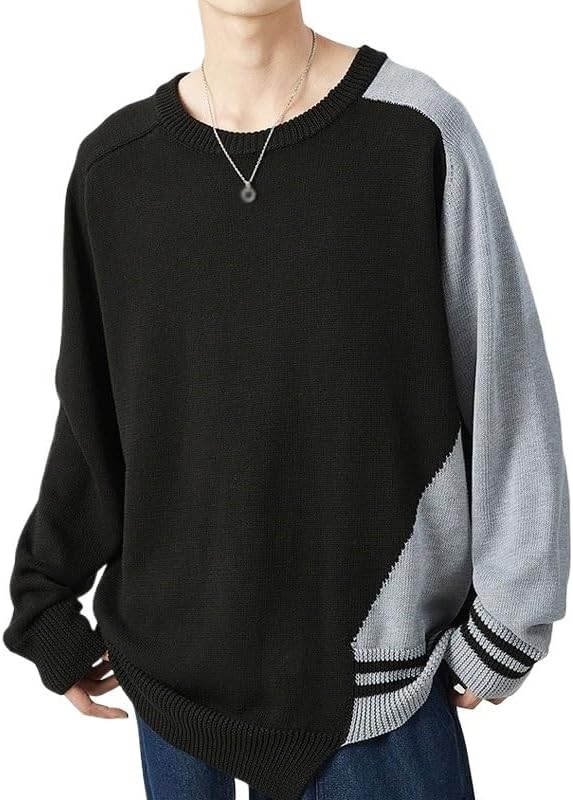Men's Pullover Knitted Sweater Loose Korean Color Blocking Casual Sweaters