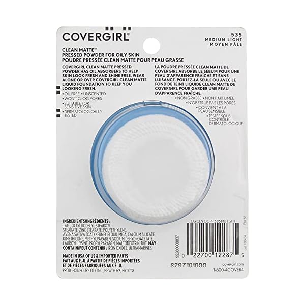 COVERGIRL-Clean-Matte-Pressed-Powder-Medium-Light-535-035-Oz-Pack-of-1-Packaging-May-Vary COVERGIRL Clean Matte Pressed Powder, Medium Light 535, 0.35 Oz, Pack of 1 (Packaging May Vary)