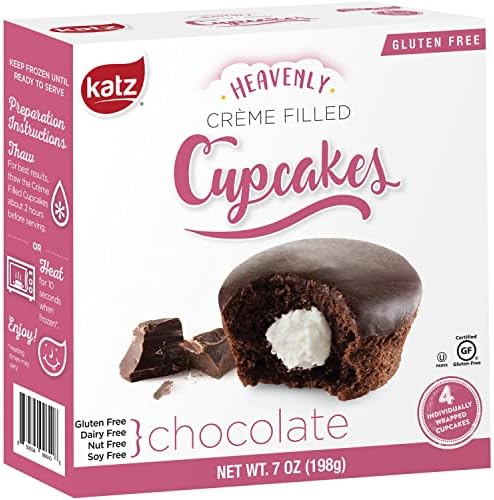 Katz Gluten Free Snacks Chocolate Crème Filled Cupcakes | Dairy Free, Nut Free, Soy Free, Gluten Free | Kosher (1 Pack of 4 Crème Cupcakes, 7 Ounce)