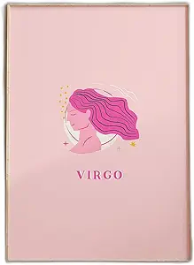Virgo Zodiac Print Poster Pink Wall Art featuring Virgo symbol and female silhouette, Astrology Star Sign Gift for Her Bedroom Decor