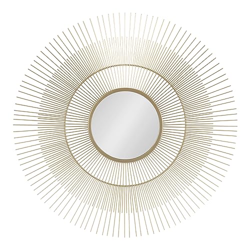 Kate and Laurel Quillet Mid-Century Round Decorative Wall Mirror, 26 Inch Diameter, Gold, Metal Circle Statement Piece Mirror with Detailed Sunburst Frame