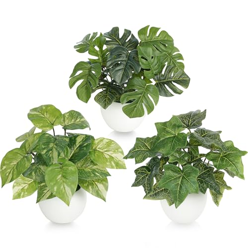 FOREST PRINCE 3 PCS Small Fake Plants, Artificial Potted Plants Indoor for Living Room Bedroom Kitchen Bathroom Shelf Windowsill Office Desk Plant Home Decor
