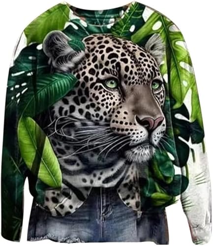 Fzkun Women's # 6 Leopard Print Sweatshirt Cheetah Tiger Zebra Print Jumper 3D Graphic Print Long Sleeve Pullover Top (Xxl,)