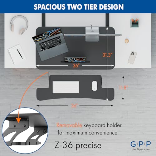 Image of Electric Height Adjustable Desk Converter - Standing Desk for Sit Stand Workstation with Removable Keyboard Tray and Space for Dual Monitors - Ergonomic Design for Maximum Productivity