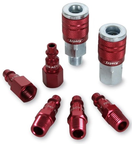 10 Pack Legacy A73457C 7 Piece ColorConnex Red Type D Industrial 1/4" Body x 1/4" Quick Disconnect Coupler and Plug Kit (C20,C21,CP20,CP21)