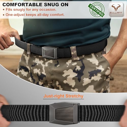 Image of BULLIANT 2-Pack Men Stretch Tactical Web Belt-Trimmable 1.5 inch-Adjustable Fit | Smooth Sliding | Adjustable for Precise Fit | Tailored Size | Rugged Nylon for Heavy Duty, hiking, Hunting
