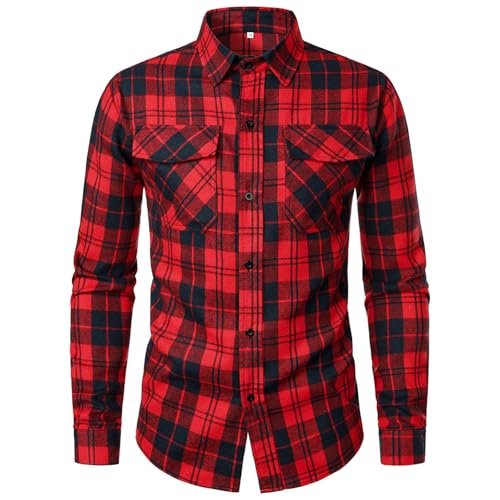 Camisas a cuadros para hombre, camisa de manga larga con solapa, camisa a cuadros para oficina de negocios, camisa de estilo leñador, camisa de tartán para hombre, camisa ajustada con botones, blusa
