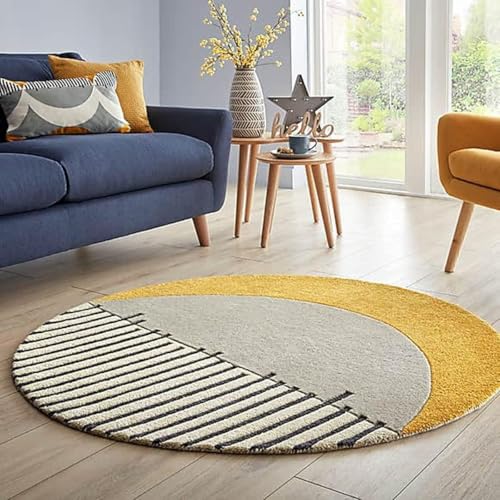 Image of Export Quality Handmade Woollen Round Carpet for Living Room Size 4x4 feet Yellow Colour