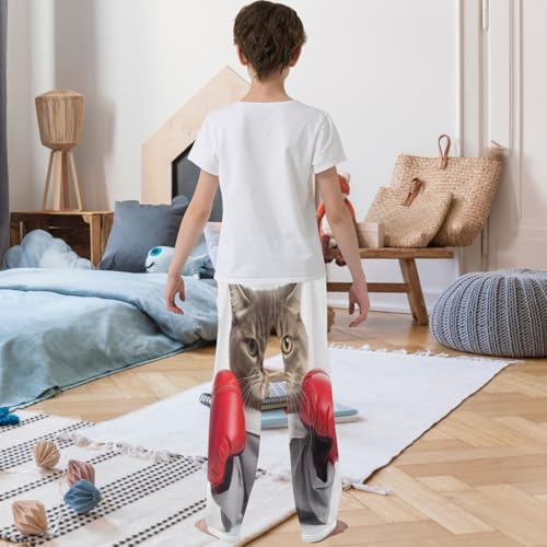 Boy's Pants Funny Animal Cat Boxer Jogger Pants Elastic Waist Long Bottoms Trousers with Pockets 6-14 Years3
