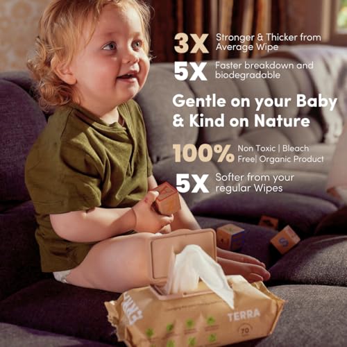 Image of Terra Organics Pure New Zealand Water Bamboo Baby Wipes, Biodegradable, Natural, 1 Pack of 70 Wipes
