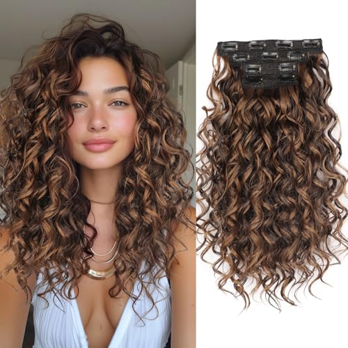 AISI BEAUTY Bouncy Curly Hair Extensions, 4PCS Synthetic Clip in Hair Extensions for Women, Natural...