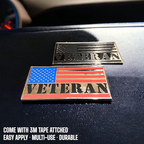 Image of Veteran Car Emblem, Veteran Flag Emblem, Veteran Meatal Sticker 3D Raised Metal Car Decals Exterior Truck Stickers Chrome Fender Badge with 3M Strong Adhesive (REDBLUE)