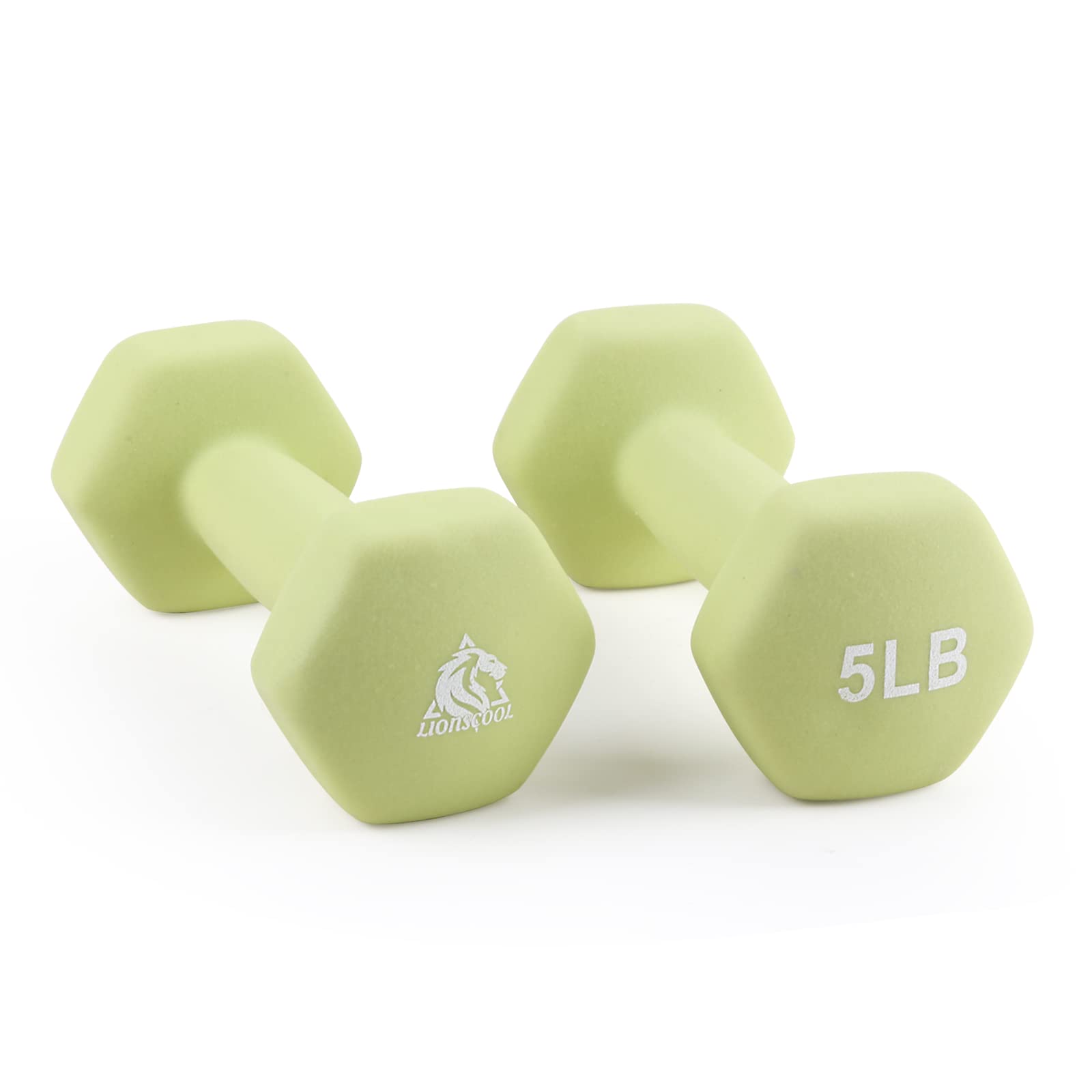 LIONSCOOL Neoprene Coated Dumbbell Weights (Sage 5lb Pair)