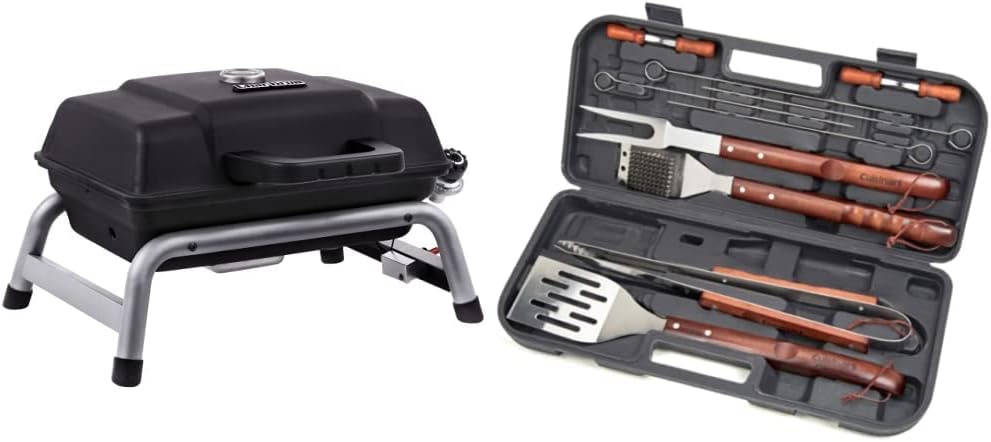Portable 240 Liquid Propane Gas Grill & Cuisinart CGS-W13 Wooden Handle Tool Set (13-Piece), Black