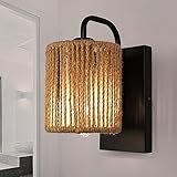 Wvsrbyr Rattan Wall Sconces, Boho Wall Lamp Bedside Lamps with Hemp Rope Rustic Wall Lights for Bedr