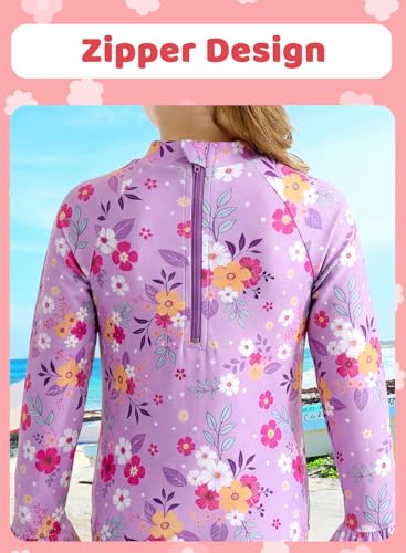 Image of Alakuoti Long Sleeve One Piece Ruffle Swimsuit for Toddler Girls Baby Girl Rashguard Shirt with UPF 50+ Sun Protection