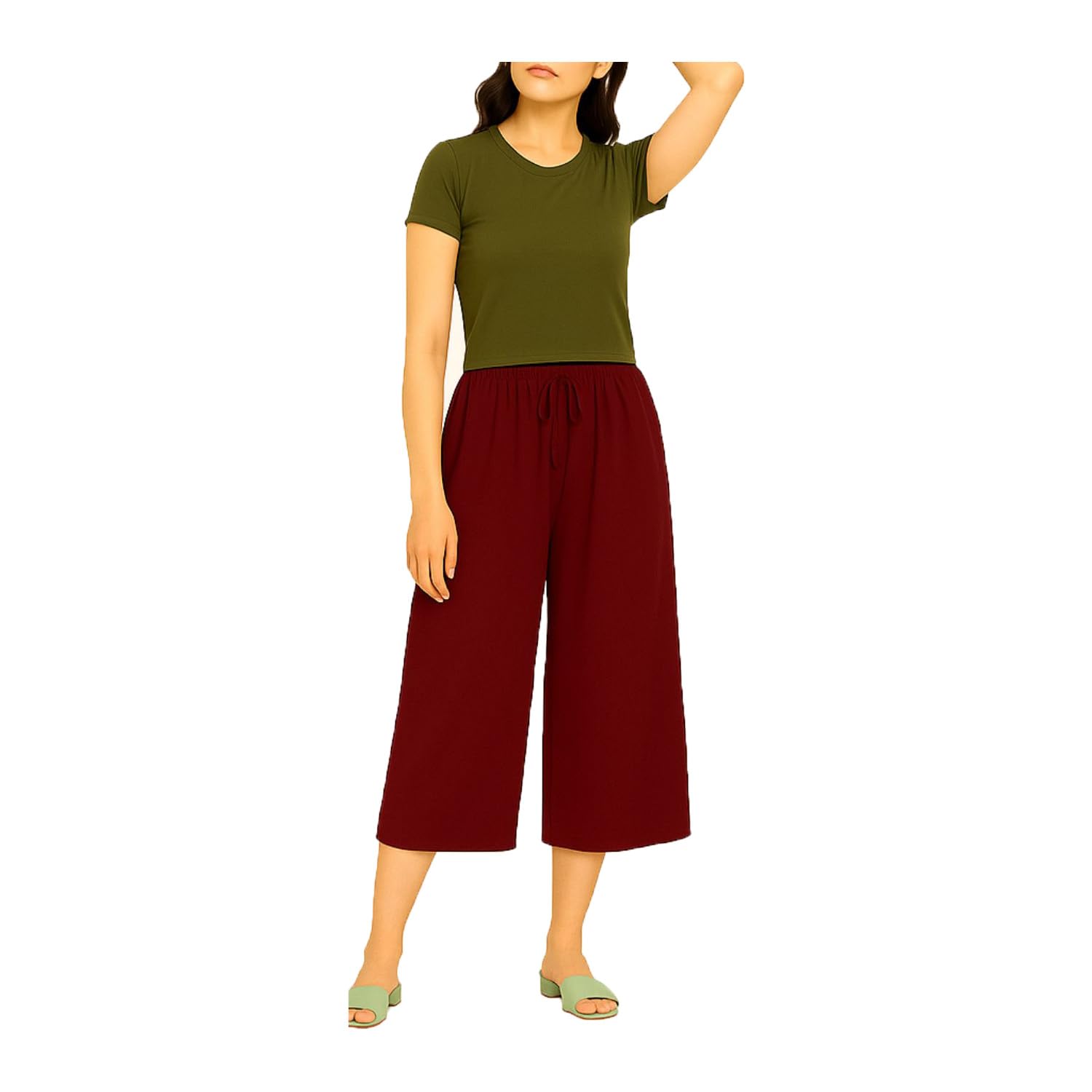 Womens Plain Loosefit Capri Marrone Single Pack-picture-34