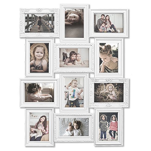 Hello Laura - Photo Collage Frames For Wall White Curved Classic European Style 12 Opening 27" X 20.5" Wall Hanging Picture Frame Collage 4" X 6" Photo Sockets X 12 | Gallery Style #TOP6
