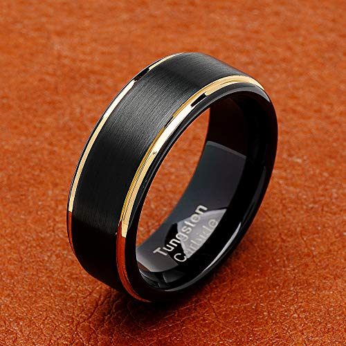 100S JEWELRY Engraved Personalized Black Tungsten Rings For Men Wedding Band Gold Step Edge Size 6-162