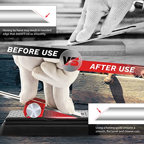 Saker Honing Guide with Whetstone - Red Off-Center Upgraded Honing Tool and Diamond Sharpening Stone Set Kit for Knife, Short Chisels and Planes, Fine/Coarse Plate, 400/1000/Grit… - Image 6