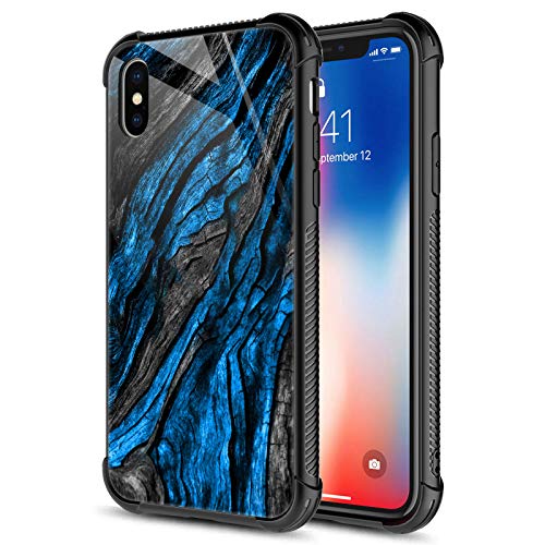CARLOCA Compatible with iPhone Xs Case,Navy Blue Camo Wood Grain iPhone X Cases for Girls Boys,Graphic Design Shockproof Anti-Scratch Drop Protection Case for iPhone X/XS