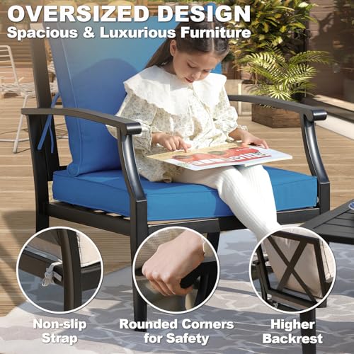 Image of 4-Piece Patio Furniture Set, Wider Outdoor Metal Seating Sofa with High Back & Loveseat, Coffee Table, All Weather Metal Conversation Set for Backyard, Poolside, Deck-Peacock